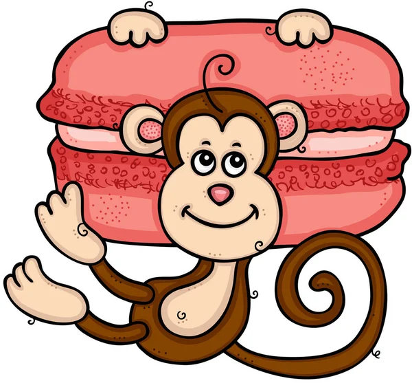 Cute Małpa Wisi Czerwonym Makaronie — Wektor stockowy