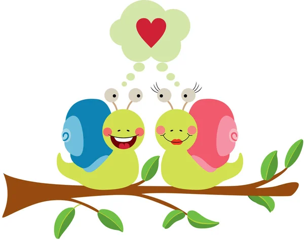 Pareja Caracoles Rama Árbol — Vector de stock