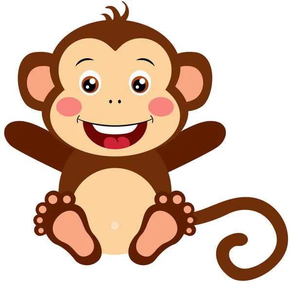 Macaco Feliz Sentado Isolado Branco — Vetor de Stock