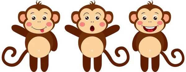 Conjunto Três Macacos Bonitos —  Vetores de Stock