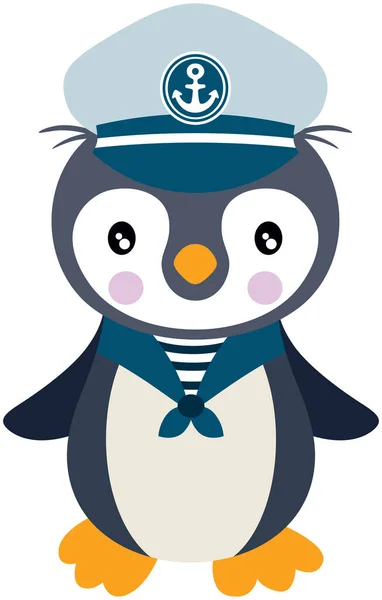 Симпатичный Пингвин Моряк Изолирован Белом — стоковый вектор