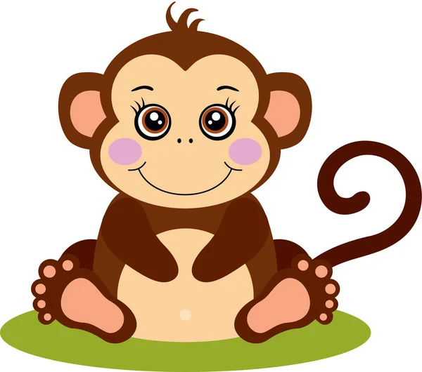 Cute Monkey Sitting Isolated White — Stock Vector