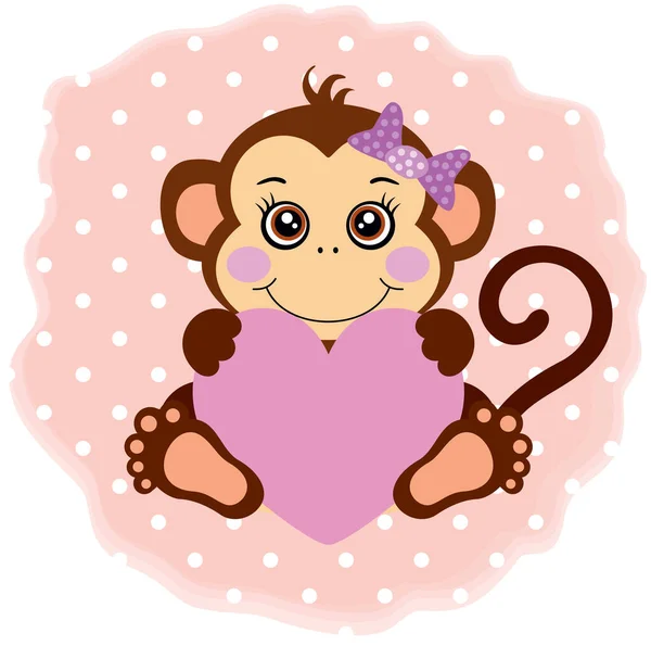 Nette Runde Illustration Mit Kleinen Mädchen Affe — Stockvektor