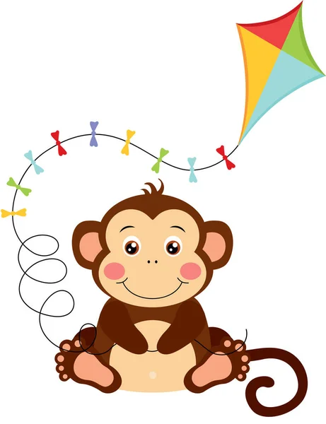 可爱的猴子拿着一只彩色的风筝 — 图库矢量图片