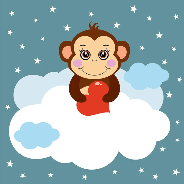 Illustrazione Della Scimmia Carina Che Sbircia Nuvole Nel Cielo — Vettoriale Stock