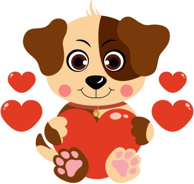 Kırmızı kalpli, sevgi dolu bir köpek