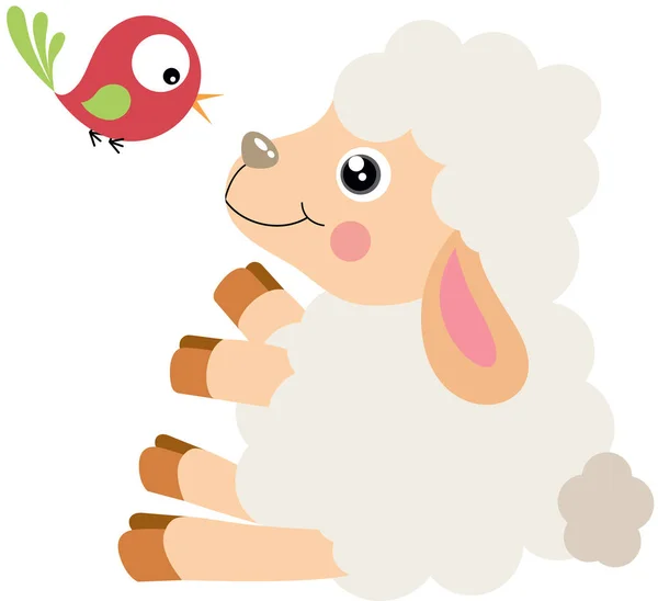 可愛い子羊と小鳥 — ストックベクタ
