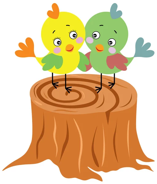 Couple Birdies Tree Trunk — Stock Vector