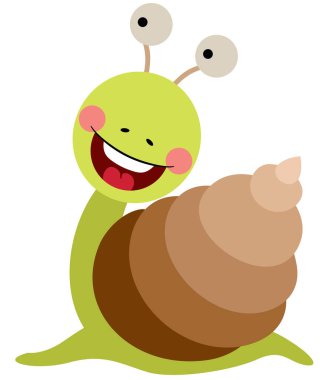 Beyaz tenli şirin, mutlu salyangoz.