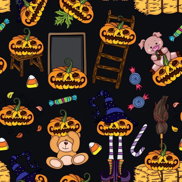 Naadloze Achtergrond Van Halloween Pompoen — Stockvector