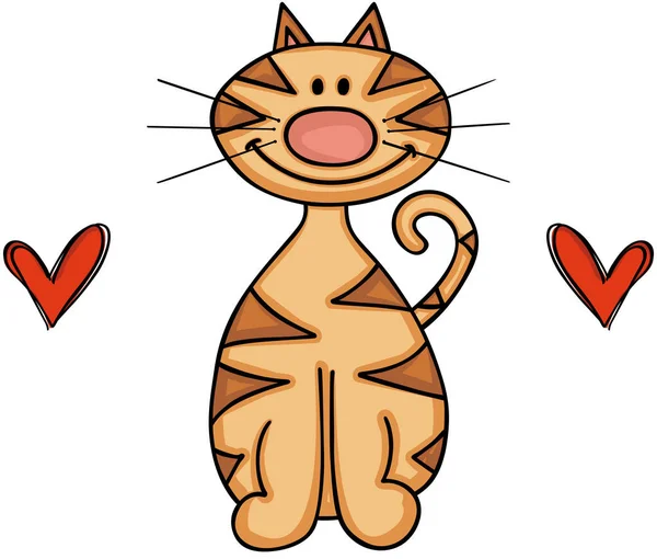 Kırmızı Kalpli Şirin Bir Kedi — Stok Vektör