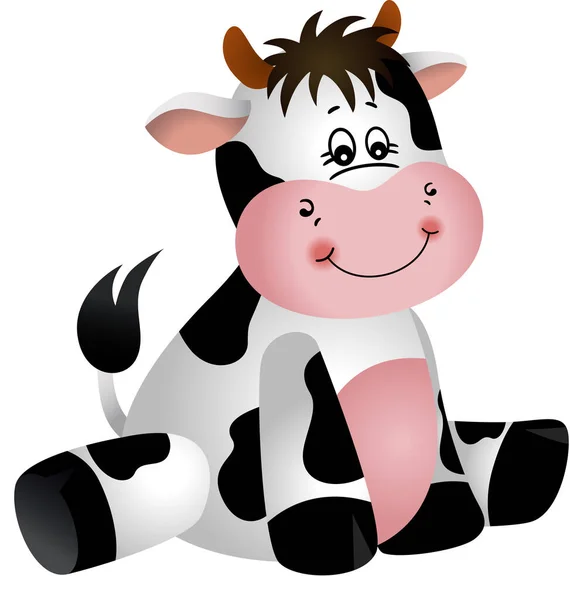 Vache Amicale Assis Sur Fond Blanc — Image vectorielle