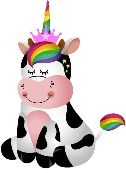 Cute Cow Sitting Unicorn Horn — Stock Vector