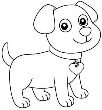 Kalp Etiketi Renk Sayfası ile Sevimli Köpek Yavrusu