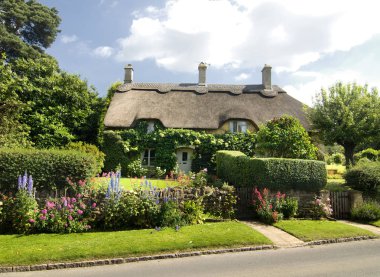 Geleneksel eski İngilizce yazlık evde Cotswolds güzel bahçeli.