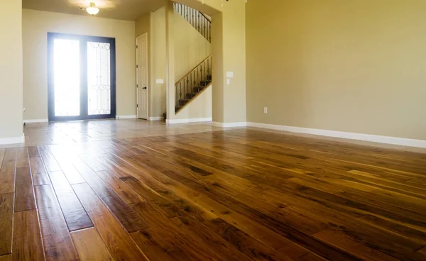 New Dark Stained Hardwood Flooring Kitchen Area New Home — Stock Photo, Image