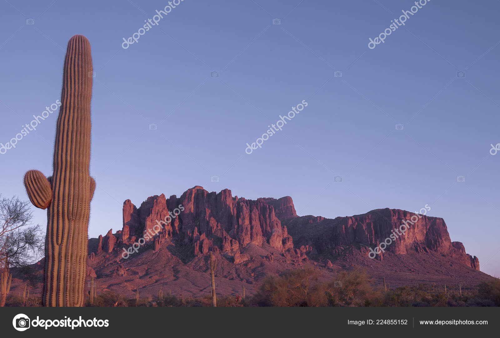 Arizona Desert Sunset Red Rock Superstition Mountain Glows Red Framed Royalty Free Photo Stock Image By C Avfc 224855152