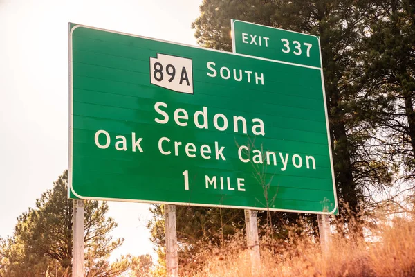 Sedona Oak Creek Kanyon Autópályán Exit 89A Jele Arizona — Stock Fotó