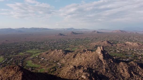 Luchtbeelden Van North Scottsdale Gebied Van Arizona Bij Sunset — Stockvideo