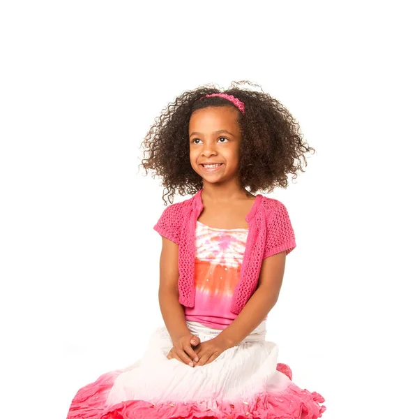 Smiling Happy Little Girl Beautiful Curly Frizzy Hair — Stock Photo, Image