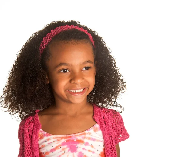Smiling Happy Little Girl Beautiful Curly Frizzy Hair — Stock Photo, Image