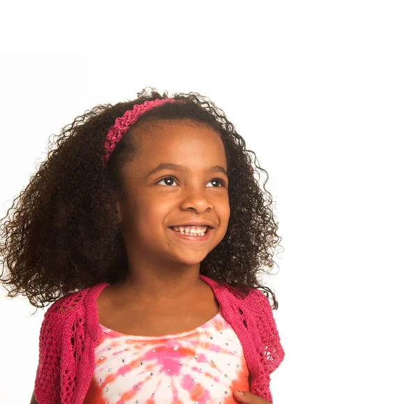 Smiling Happy Little Girl Beautiful Curly Frizzy Hair — Stock Photo, Image