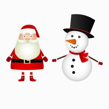 Noel Baba ve Noel kardan adam beyaz bir arka plan üzerinde 