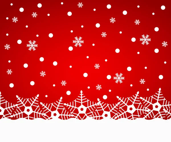 雪の結晶とクリスマスの赤い背景 — ストックベクタ
