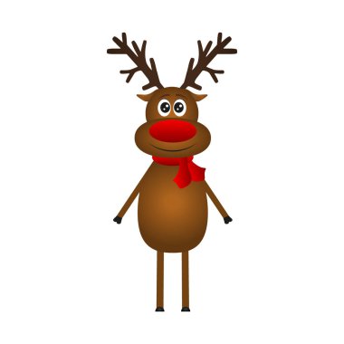 Beyaz bir arka plan üzerinde neşeli karikatür Ren geyiği