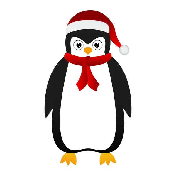 Pinguino Babbo Natale con cappello e sciarpa — Vettoriale Stock