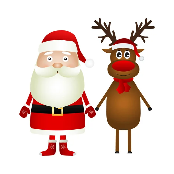 Santa Claus y renos de Navidad — Vector de stock