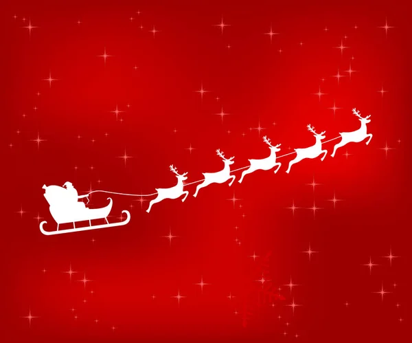 Père Noël chevauchant des rennes sur un fond de Noël rouge brillant . — Image vectorielle