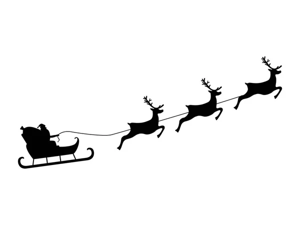 Santa claus przejażdżki saniami w uprzęży na renifery — Wektor stockowy