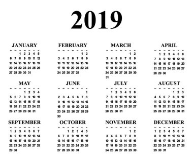 Yıl 2019 için Takvim
