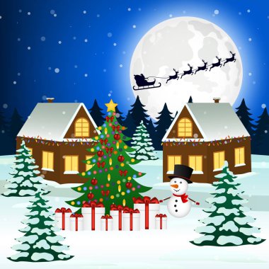 Bir Noel ağacı ve hediyeler ile Cityscape 