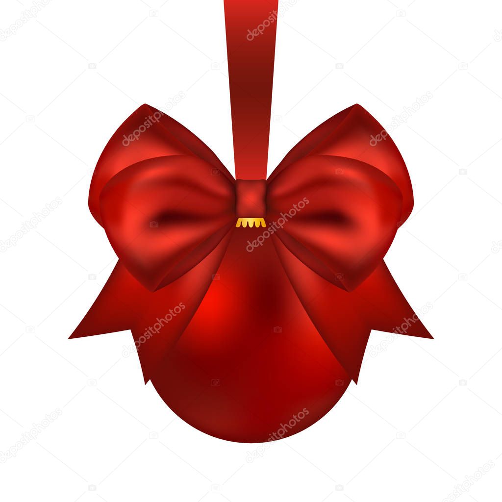 Christmas red ball with bow on a white 