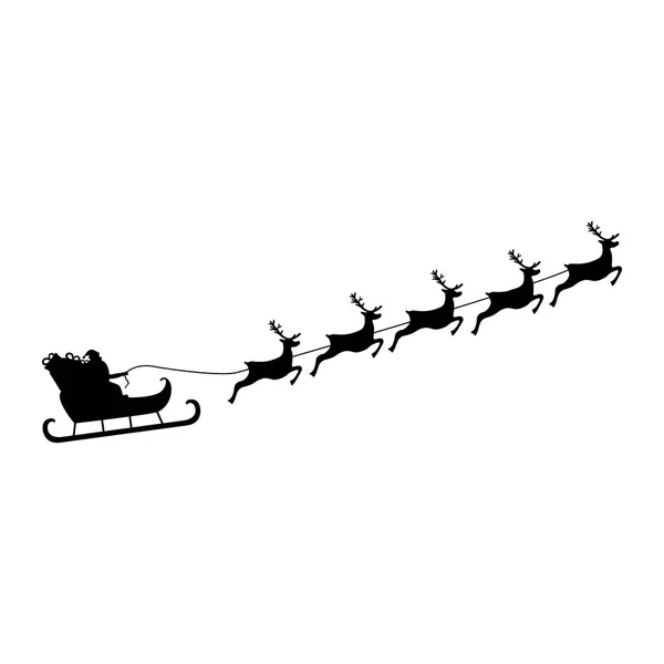 Santa claus przejażdżki saniami w uprzęży na renifery — Wektor stockowy