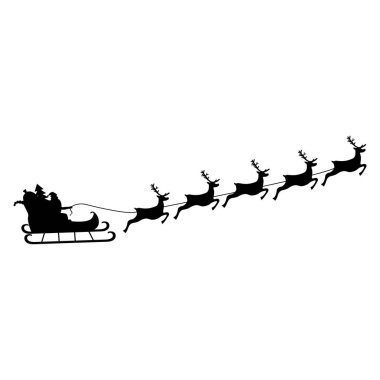 Santa Claus rides in harness on the reindeer clipart