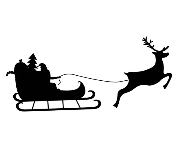 Père Noël chevauche en harnais sur les rennes — Image vectorielle