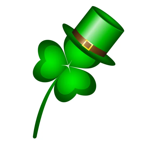 Trèfle à trois feuilles dans un chapeau symbole de la Saint-Patrick s Day — Image vectorielle