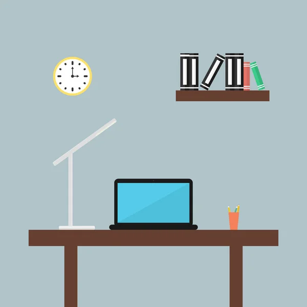 A desktop with a laptop and a desk lamp in the office. — Stock Vector