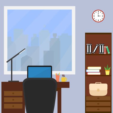 A okul sırası ile bir dizüstü bilgisayar ve ofis masa lambası.