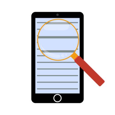 Bir cep telefonu metninde büyüteç cam.