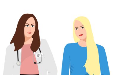 Beyaz arka planda fonendoskoplu kadın doktor terapistleri.