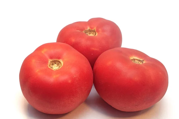 Красные спелые помидоры на белом фоне — стоковое фото