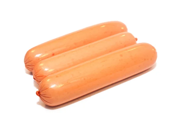 Salsicce di manzo e maiale isolate su un bianco — Foto Stock