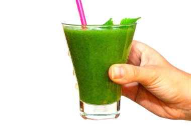 Elinde kivi, muz ve elma yeşil yüzlü