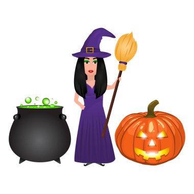 Beyaz bir iksir iksir ve kabak fener ile Halloween cadı