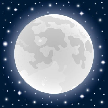 Gökyüzündeki ay parlıyor ve yıldızlar.