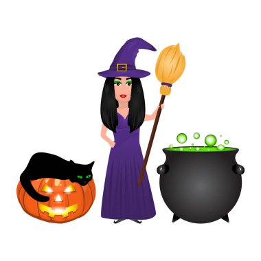 Beyaz bir iksir iksir ve kabak fener ile Halloween cadı
